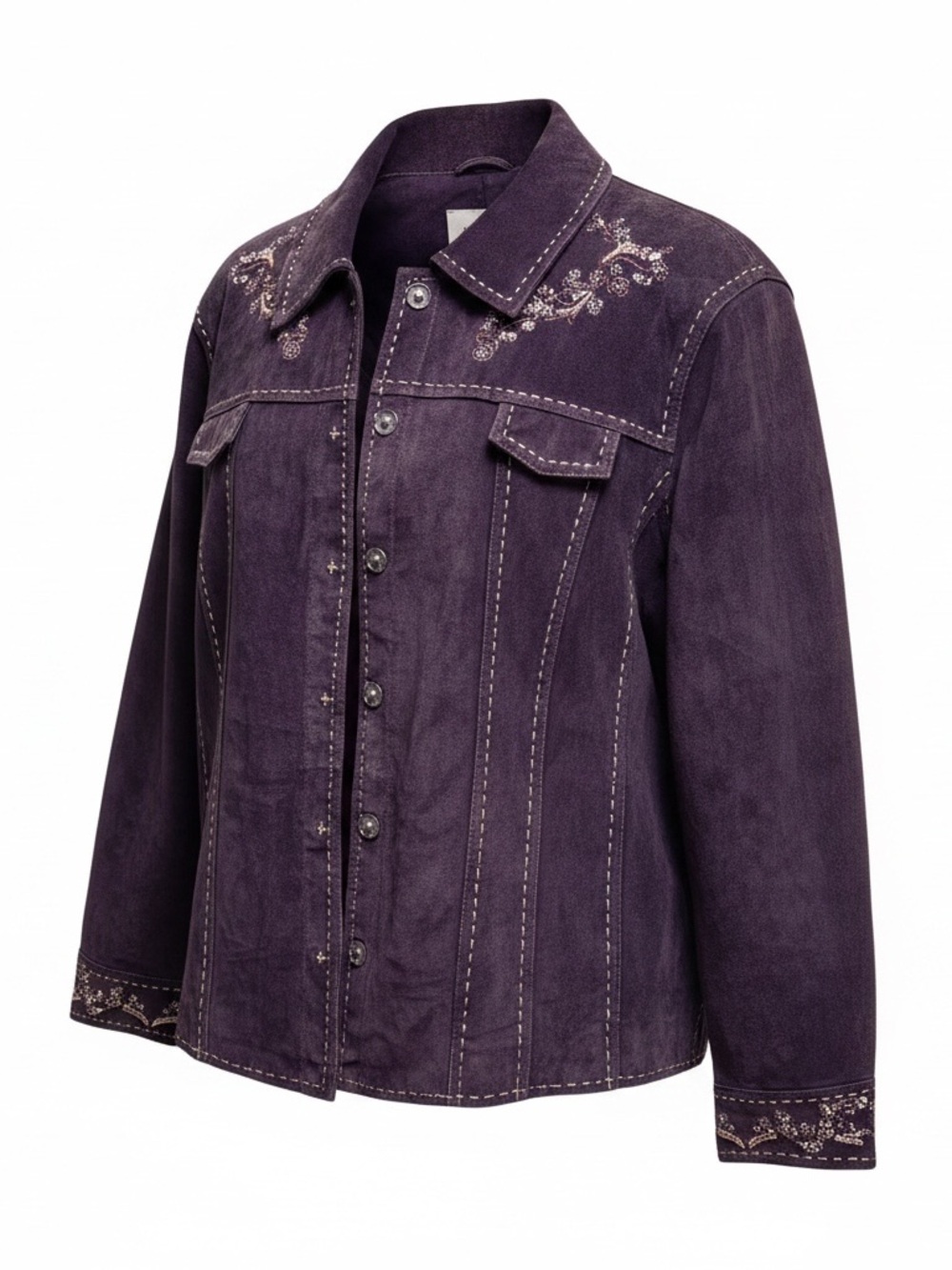 Coldwater Creek 3X Embroidered Dark Brown Suede Leather Shirt Jacket